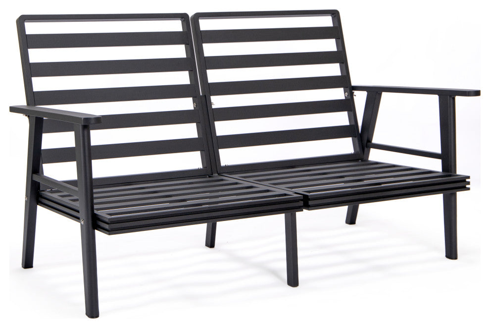 Leisuremod Walbrooke Patio Loveseat With Black Aluminum Frame, Charcoal