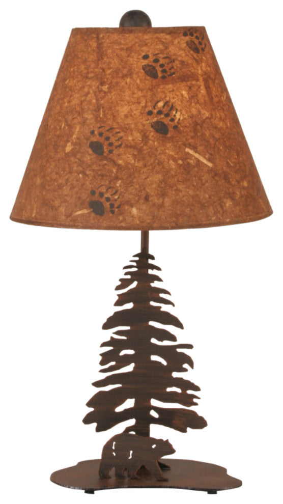 Burnt Sienna Iron Nature Scene Table Lamp With Single Tree and Bear