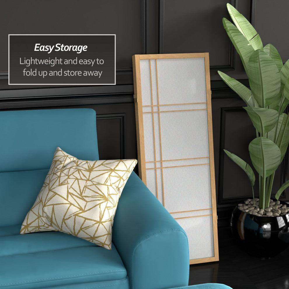 4' Tall Double Cross Shoji Screen, Natural, 3 Panels