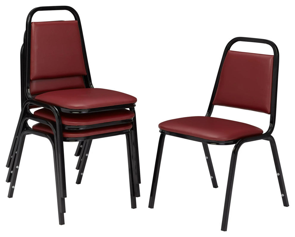 4 Pack Multifunctional Chair, Cushioned Vinyl Seat With Dome Backrest, Burgundy