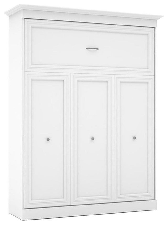 Atlin Designs Wood Queen Murphy Bed with Sofa & Organizers in White/Gray