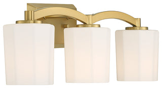 Whitney 3-Light Bathroom Vanity Light, Matte Black, Warm Brass