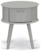 Gordon Round Night Stand End Table With Drawer, Urban Gray Finish