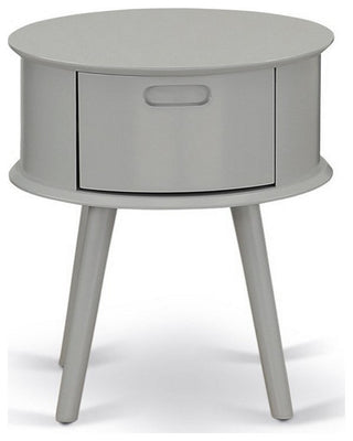 Gordon Round Night Stand End Table With Drawer, Urban Gray Finish