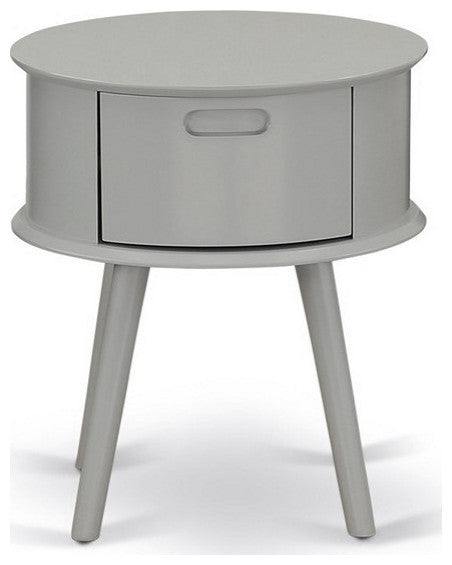 Gordon Round Night Stand End Table With Drawer, Urban Gray Finish