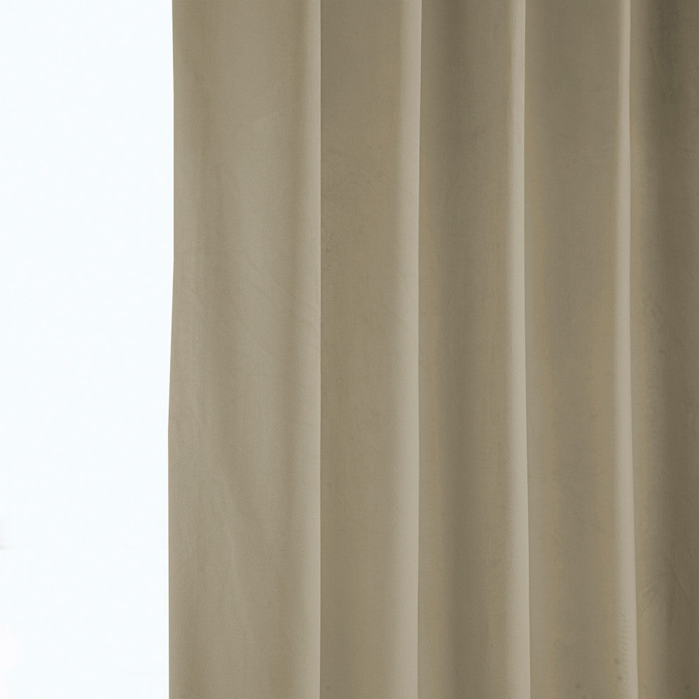 Heritage Plush Velvet Extrawide Curtain Single Panel, Light Beige, 100"w X 120"l