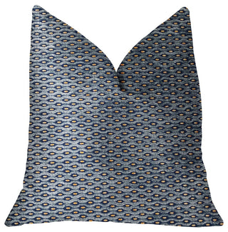 Teal Abyss Blue and Gold Luxury Throw Pillow, 12"x20"