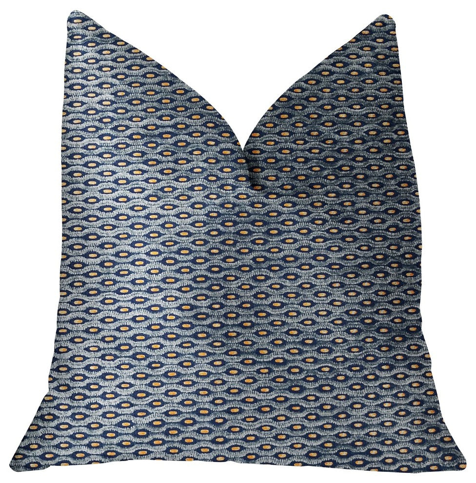 Teal Abyss Blue and Gold Luxury Throw Pillow, 12"x20"