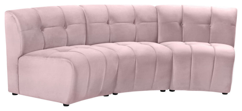 Limitless Velvet Upholstered 3-Piece Modular Sectional, Pink