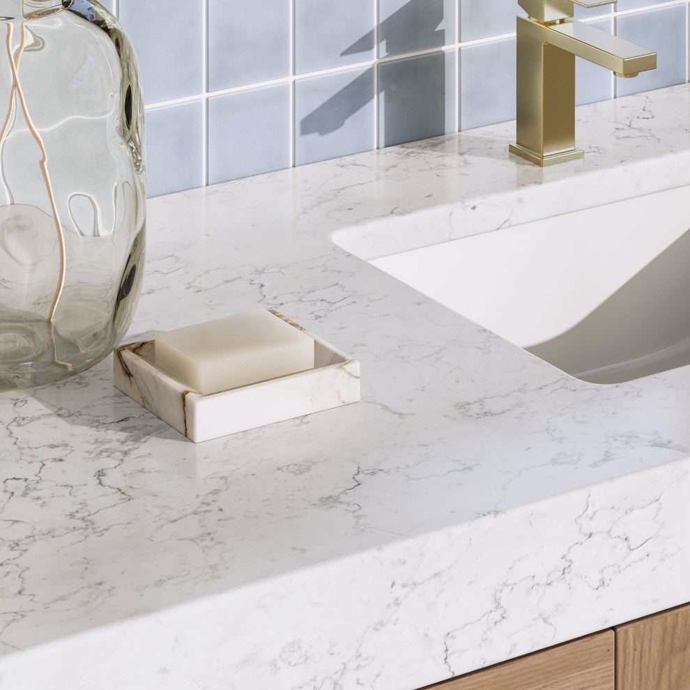Bahia Bath Vanity, Oak, 72", Brushed Gold Hardware, Double, Freestanding