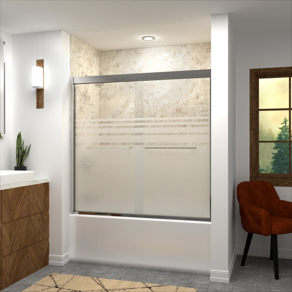 Frederick 59 in. W x 58 in. H Shower Door in Polished Chrome with Frosted Glass