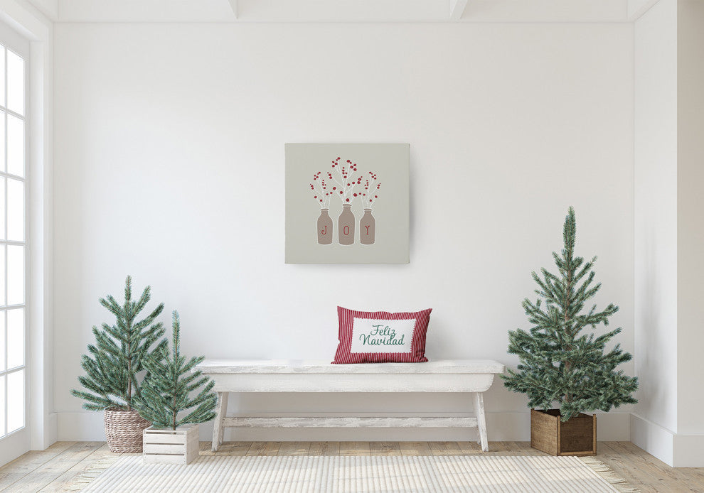 Feliz Navidad Ticking Accent Pillow, Haute Red, 14"x20"