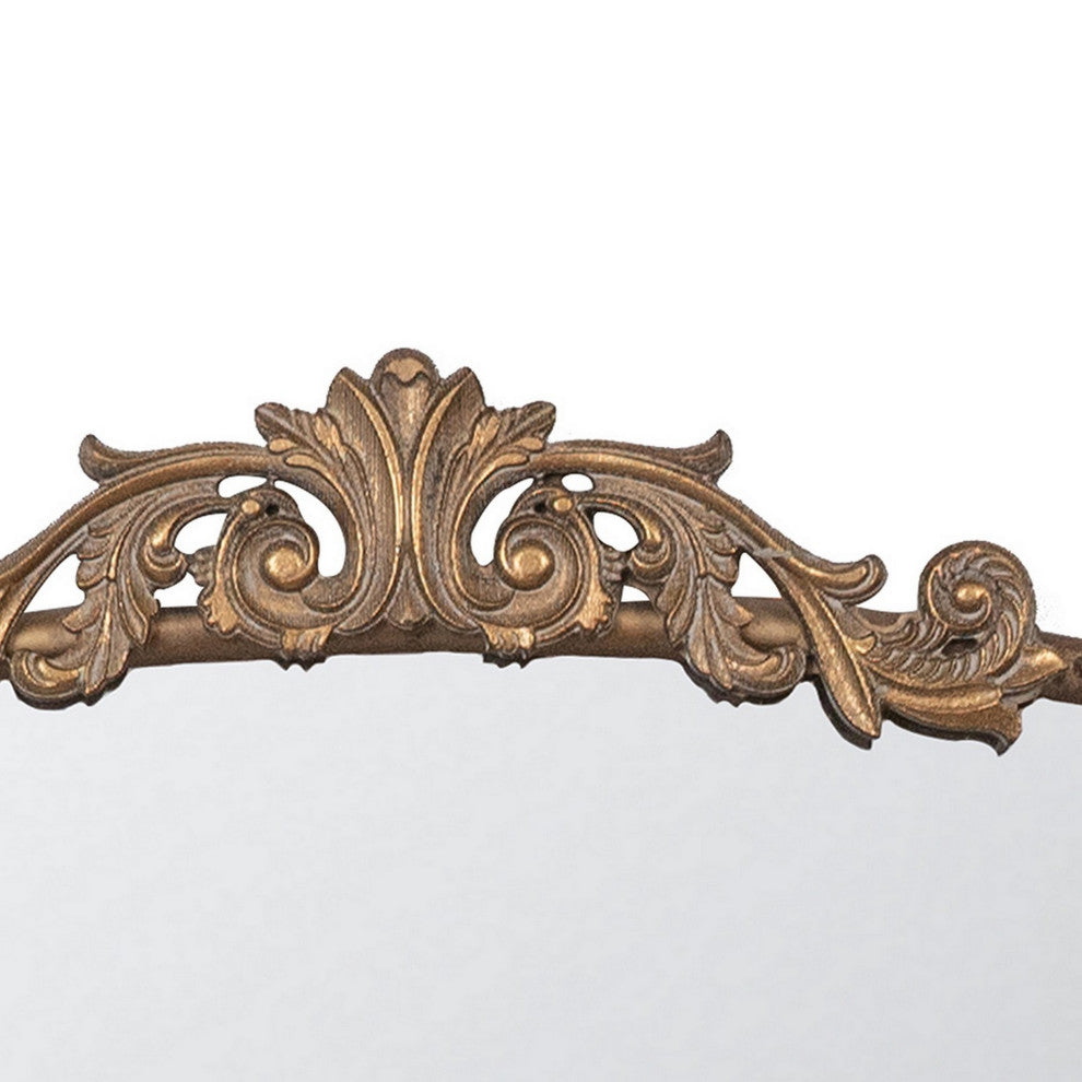 Benzara BM286408 Wall Mirror, Gold Curved Arched Metal Frame, Baroque Design