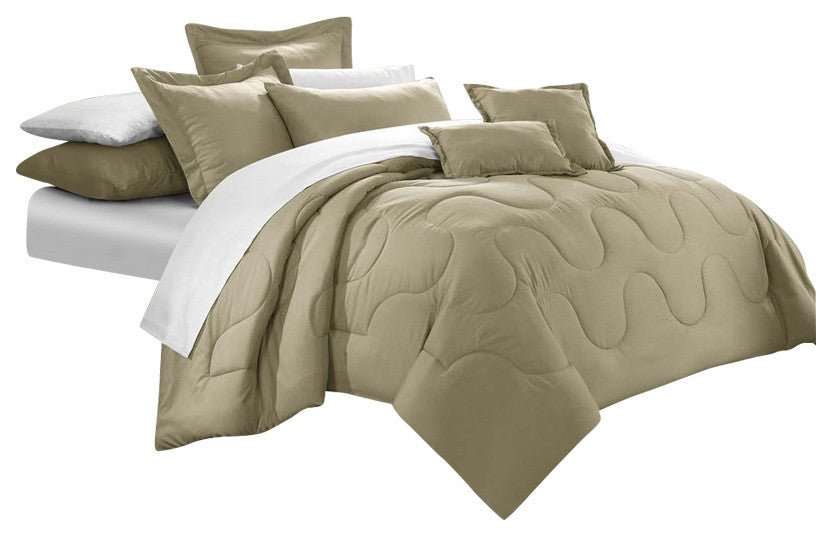 Dinarelle Donna Jacquard 5-Piece Comforter Bed In A Bag Twin Taupe