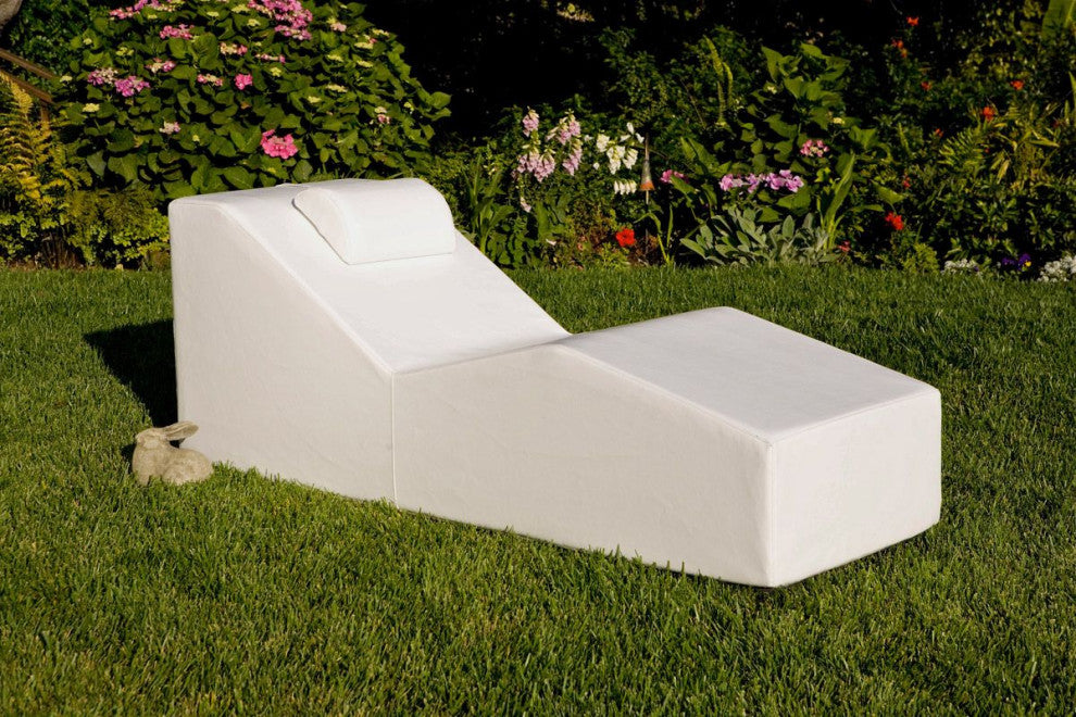 White Cushioned Chaise Lounge, Modern Outdoor Wave Chaise