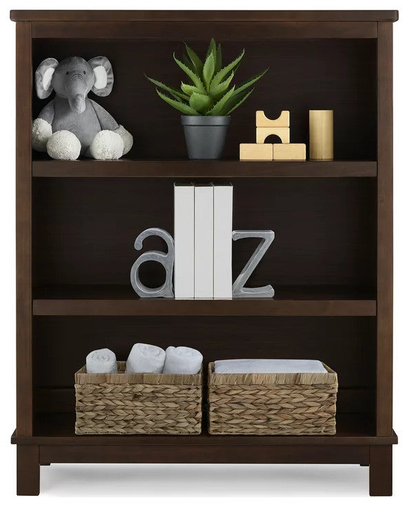 Traditional Bookcase, Pinewood Construction With Open Shelves, Walnut Espresso