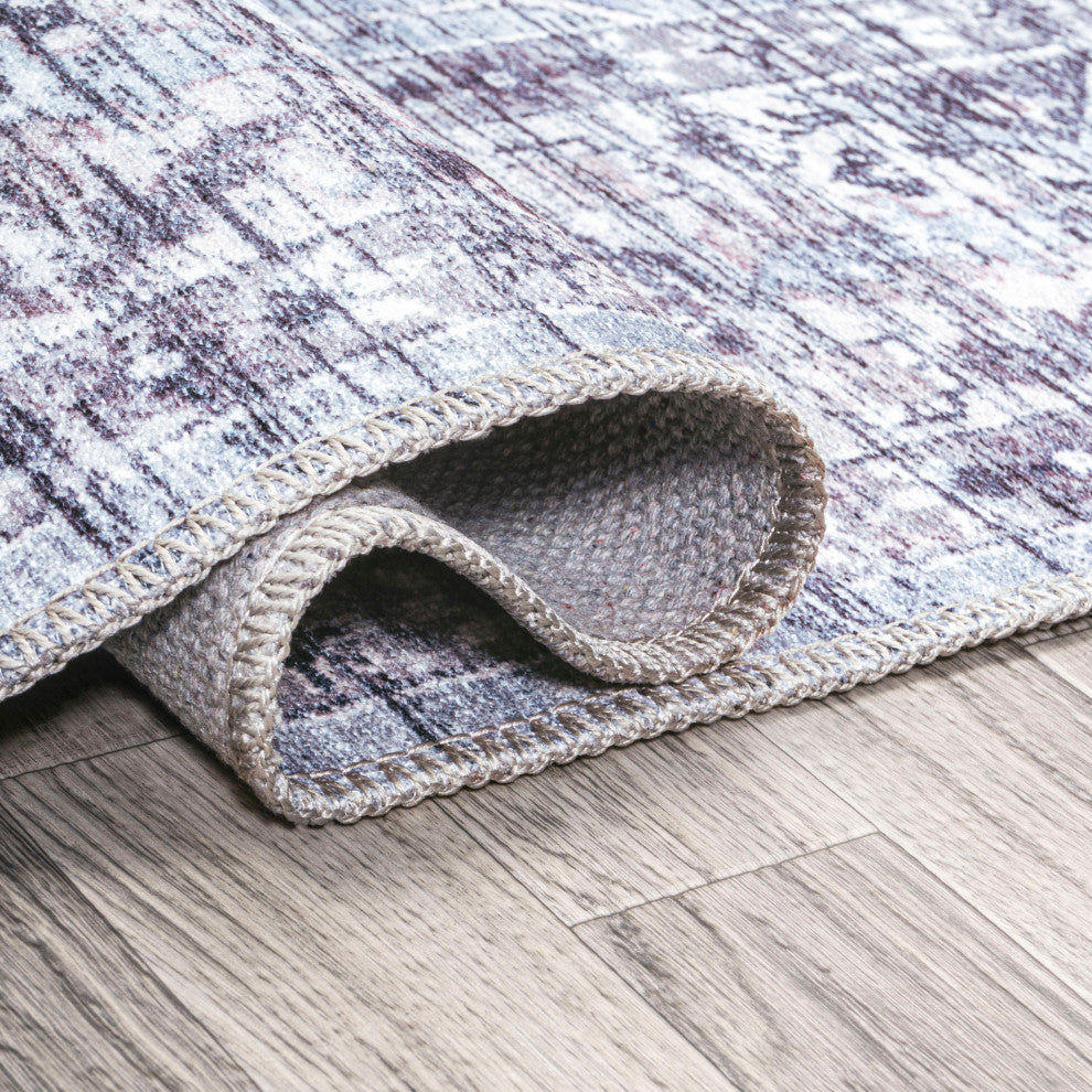 Didim Boho Gray Medallion Machine Washable Indoor Area Rug, Gray/Purple, 3 X 5