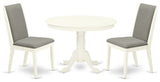 3Pc Round Kitchen Set, Round Table, 2 Chairs, Shitake Chairs Seat, Linen White