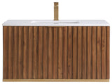 Terra Bathroom Vanity, Walnut/Satin Brass With White Quartz, 36", White Quartz Top