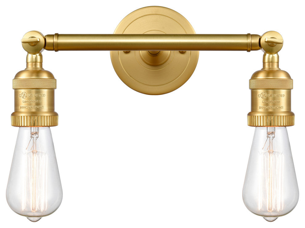 Bare Bulb 2 Light Bath Vanity Light, Satin Gold