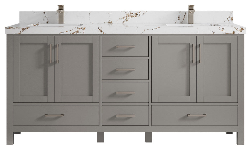 Malibu 72 Double Sink Vanity in Elephant Skin Gray 2" Viola Brown