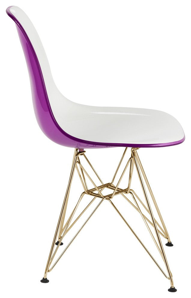 Cresco Eiffel Base Molded Dining Chair, Gold Base, Set of 4, White Purple