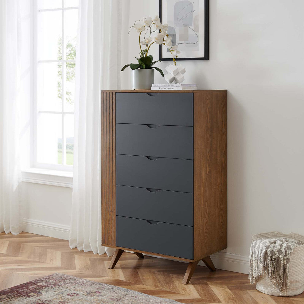 Dresser Drawer Chest Stand, Gray Walnut, Wood, Modern, Mid Century Guest