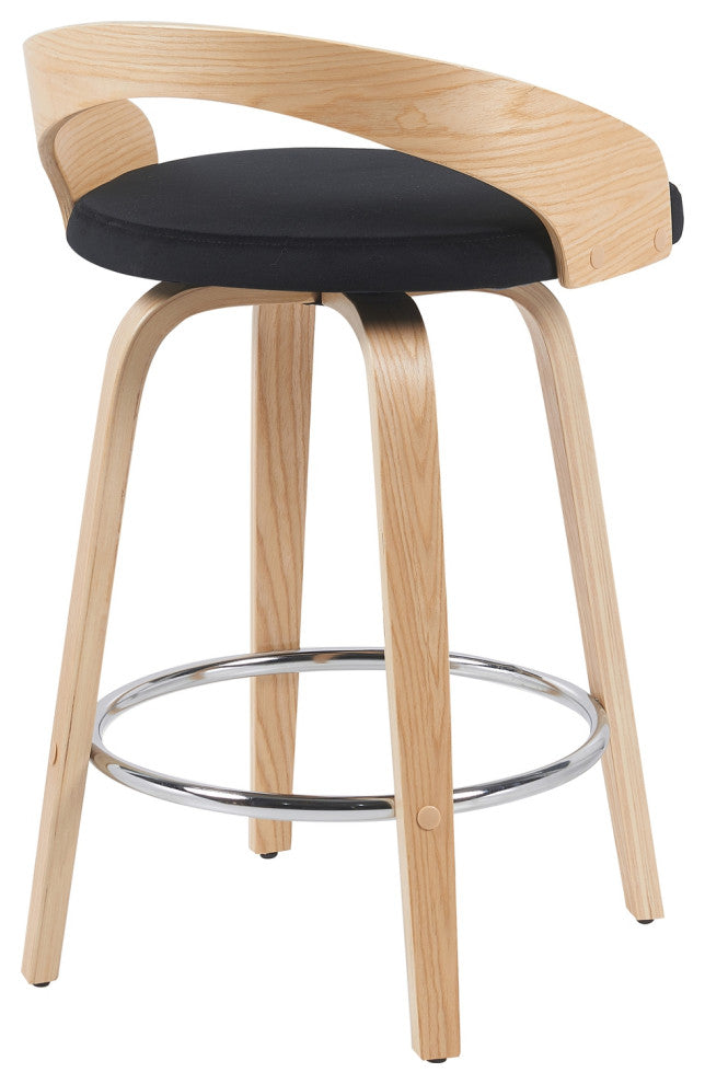 Sonia Swivel Counter Height Bar Stool With Black and Patterned Oak