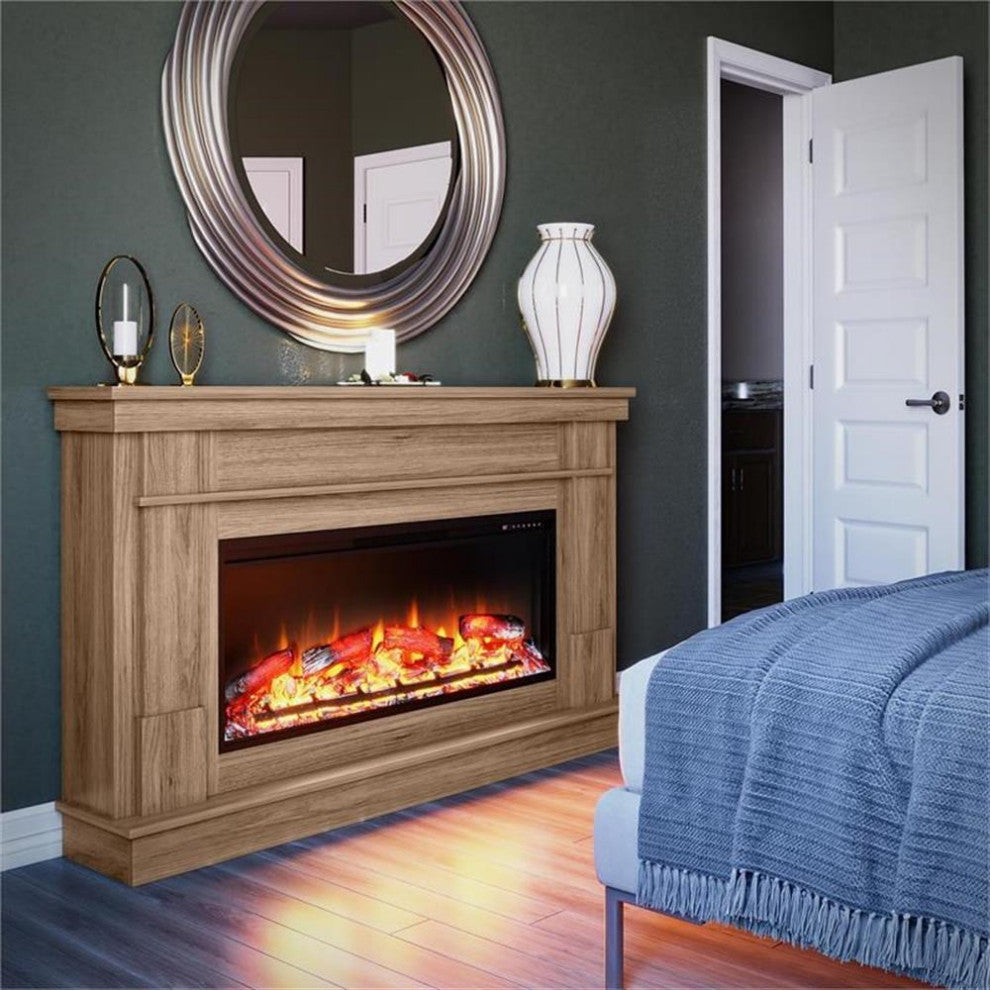 Ameriwood Home Elmcroft Wide Mantel with Linear Electric Fireplace in Walnut