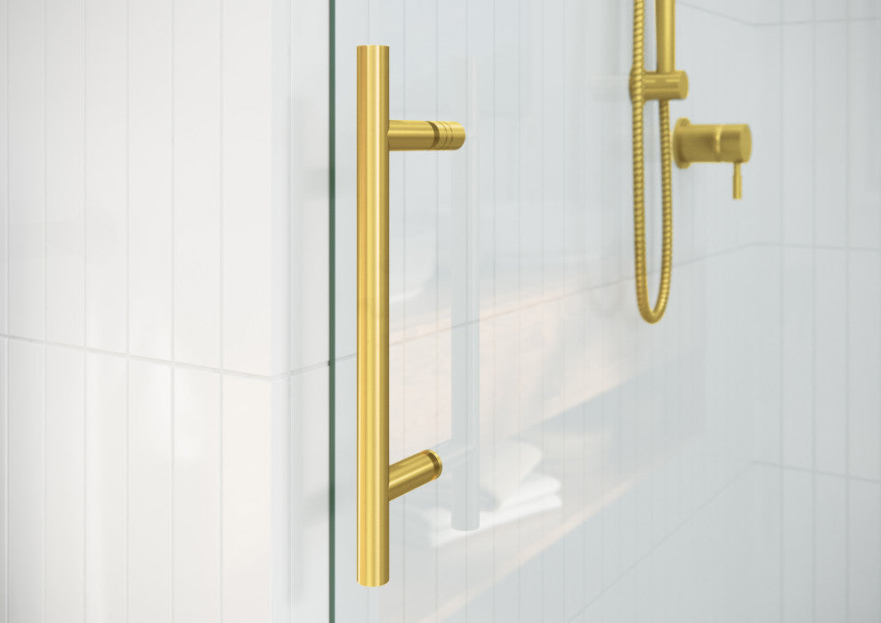 Equinox 60"x78" Frameless Glass Sliding Shower Door, Gray Tint, Satin Brass