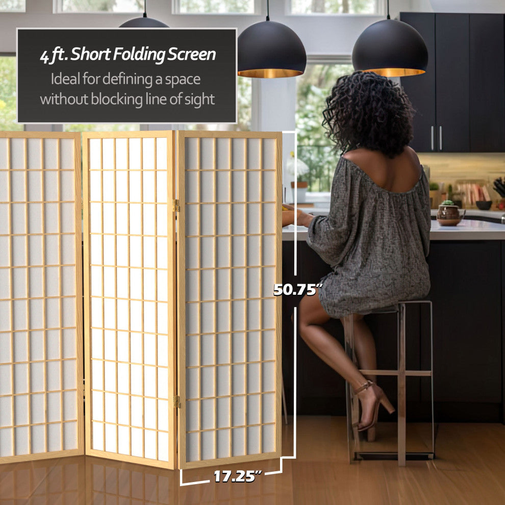 4'' Tall Window Pane Shoji Screen, Natural, 3 Panels