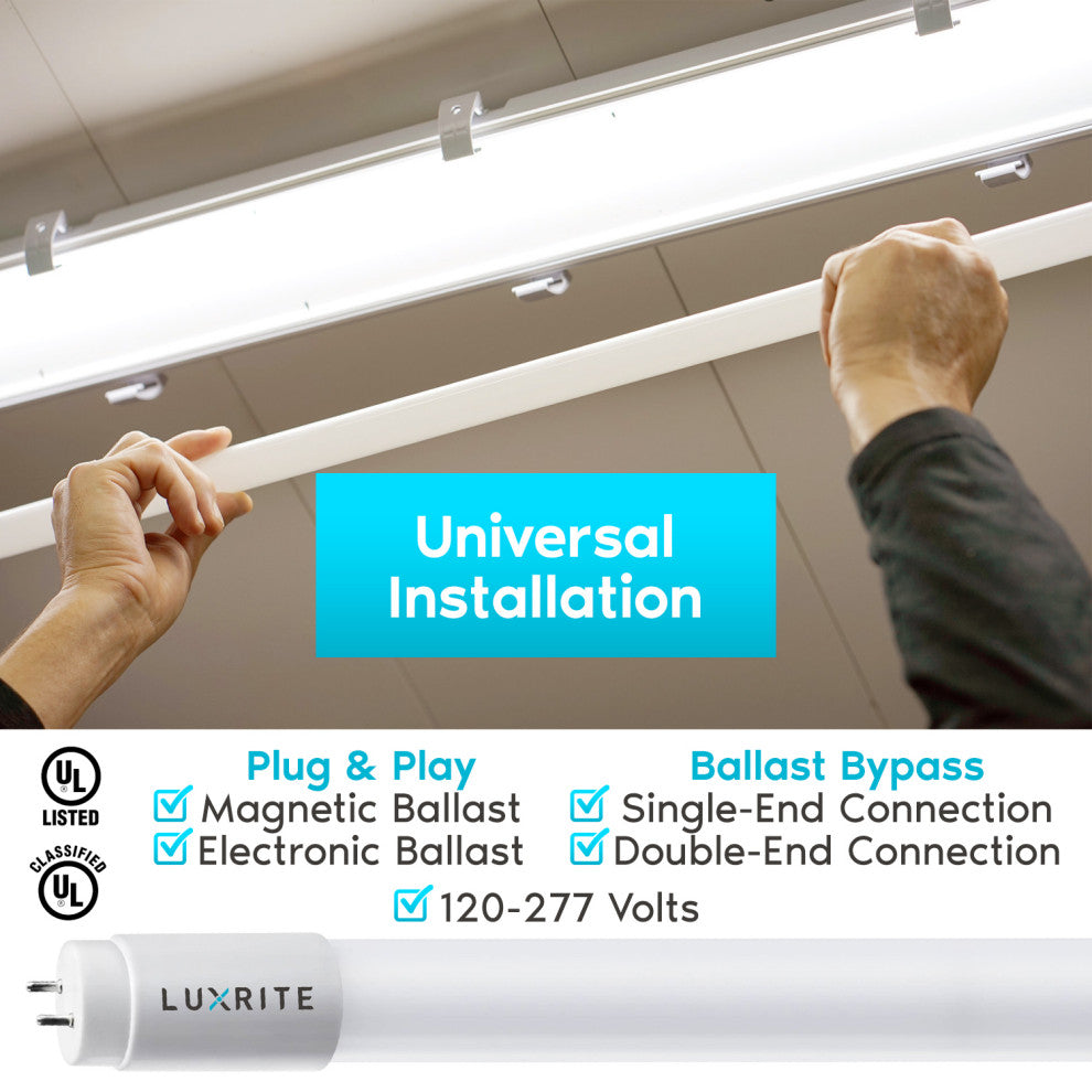 Luxrite 4FT T8 LED Tube Light 13W is 32W Soft White Damp Rated 12 Pack