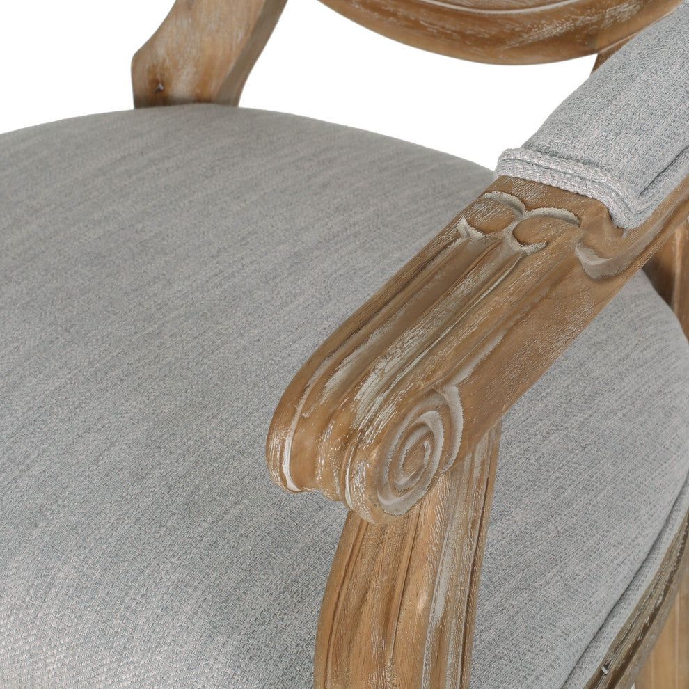 Bryan French Country Fabric Upholstered Wood 5-Piece Circular Dining Set, Natural/Light Gray