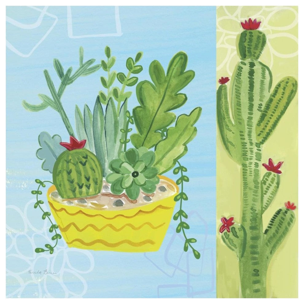 "Cacti Garden IV no Birds and Butterflies" Paper Print by Farida Zaman, 42"x42"