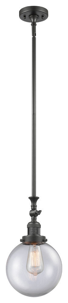 1-Light Beacon 8" Mini Pendant, Oil Rubbed Bronze, Glass: Clear