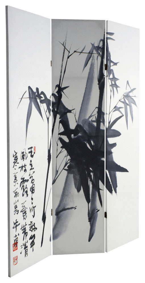 6'' Tall Double Sided Bamboo Calligraphy Canvas Room Divider