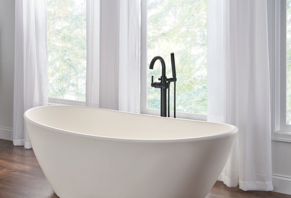 Delta Trinsic Contemporary Floor Mount Tub Filler Trim, Matte Black, T4759-BLFL