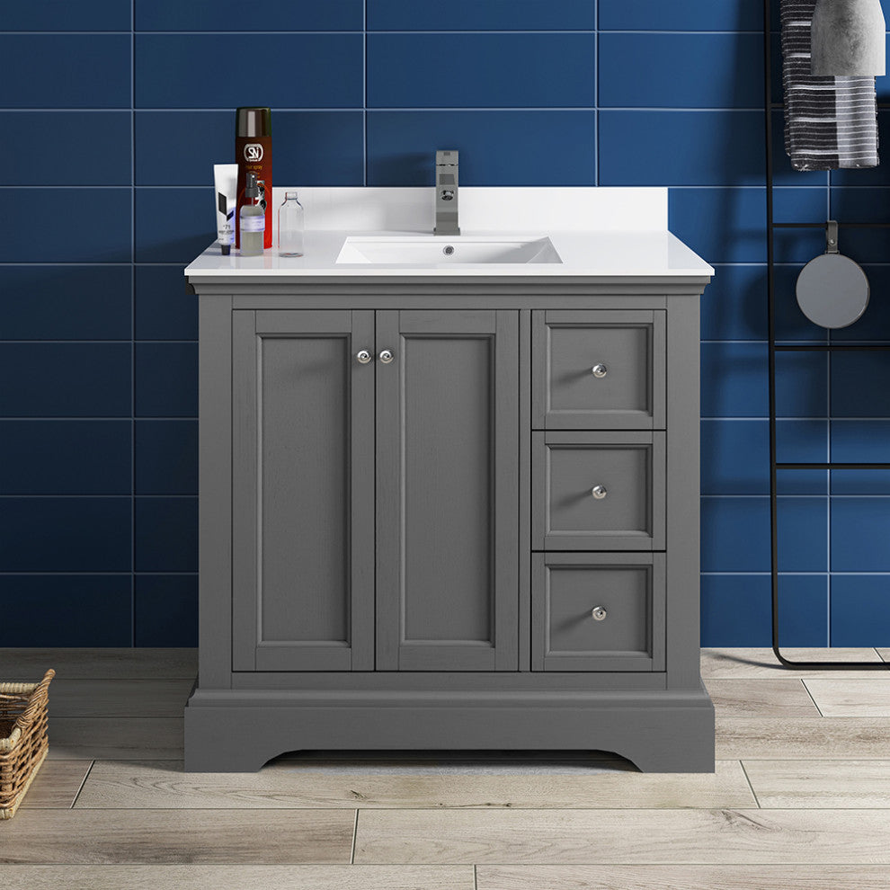 Fresca Windsor 36" Gray Textured Cabinet With Top and Sink