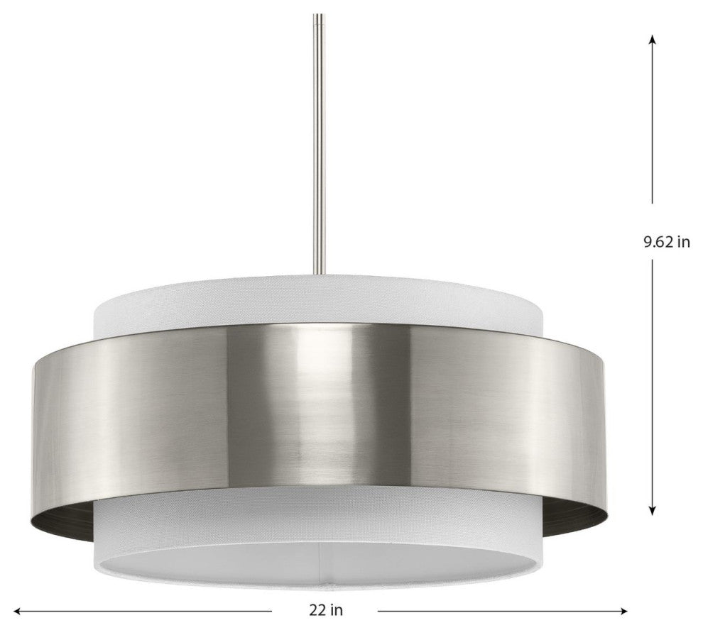 Silva Collection Three-Light Brushed Nickel White Linen Shade Pendant