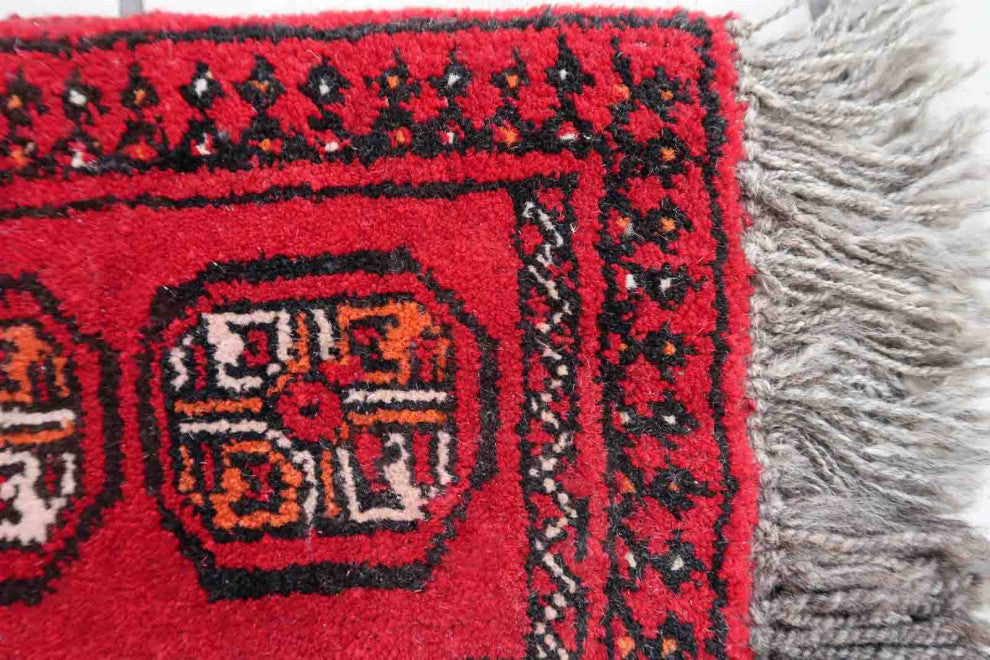 Handmade Vintage Afghan Ersari Mat 0.7'x0.9', 24cmx30cm, 1970s