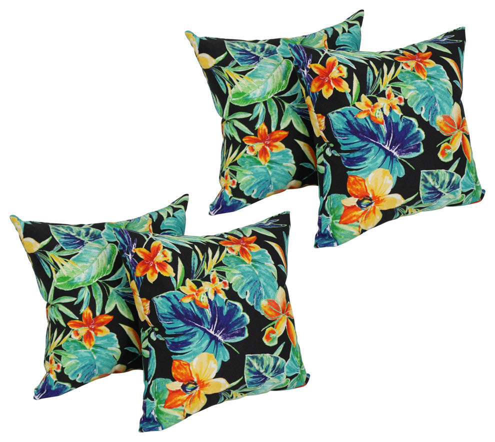 17" Square Solid Polyester Outdoor Throw Pillows, Set of 4, Beachcrest Caviar