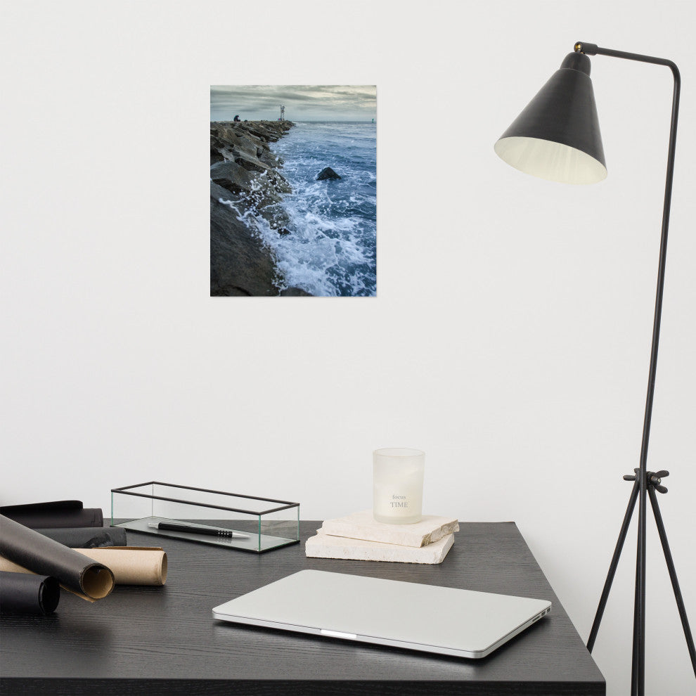Splashing on the Jetty Landscape Photo Unframed Wall Art Print, 11" X 14"