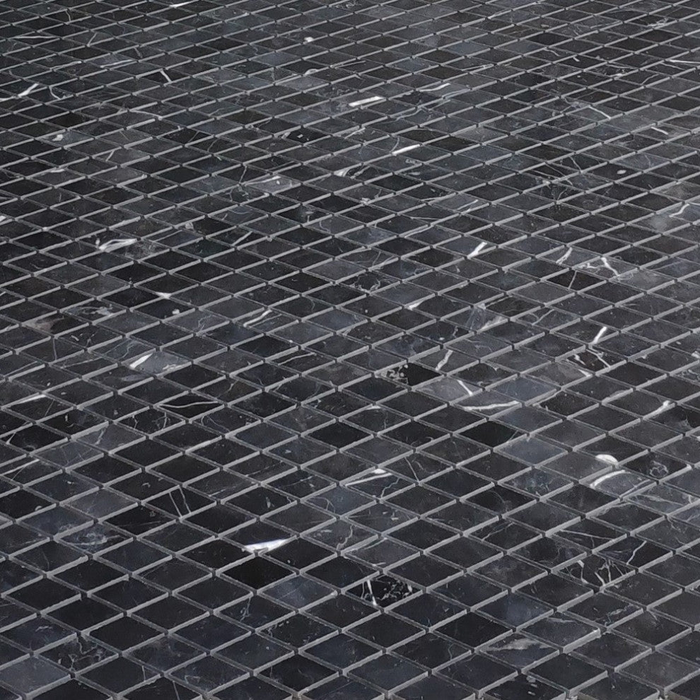 Nero Marquina Black Marble Rhomboid Diamond Mosaic Tile Polished, 1 sheet