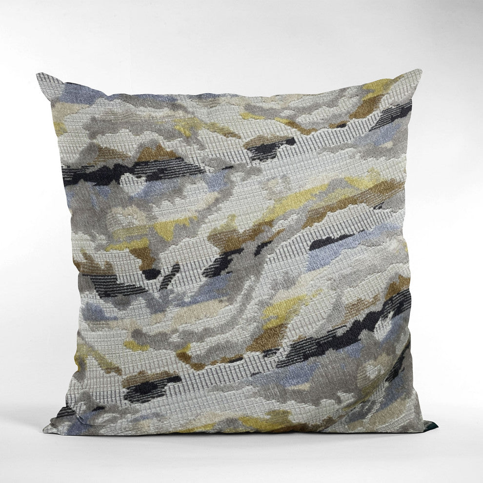 Plutus Velvet Crest Black, Gray, Citrine Handmade Luxury Pillow, 20"x36", King