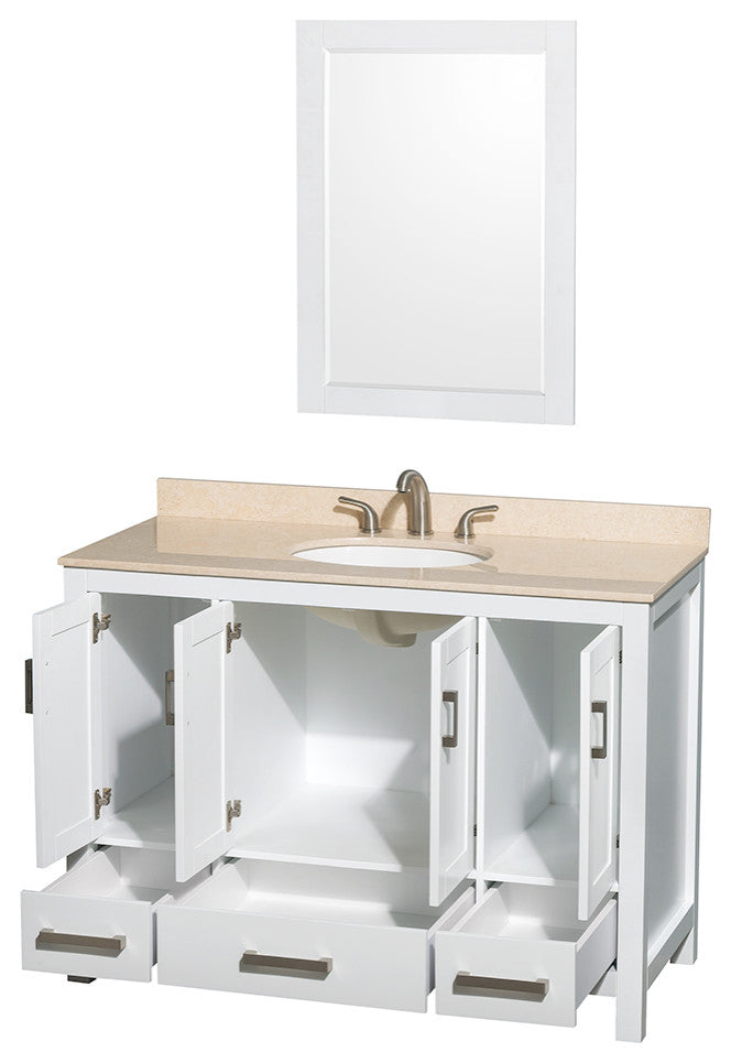 Wyndham WCS141448SWHIVUNOM24 48 Inch White Vanity with Ivory Marble Top