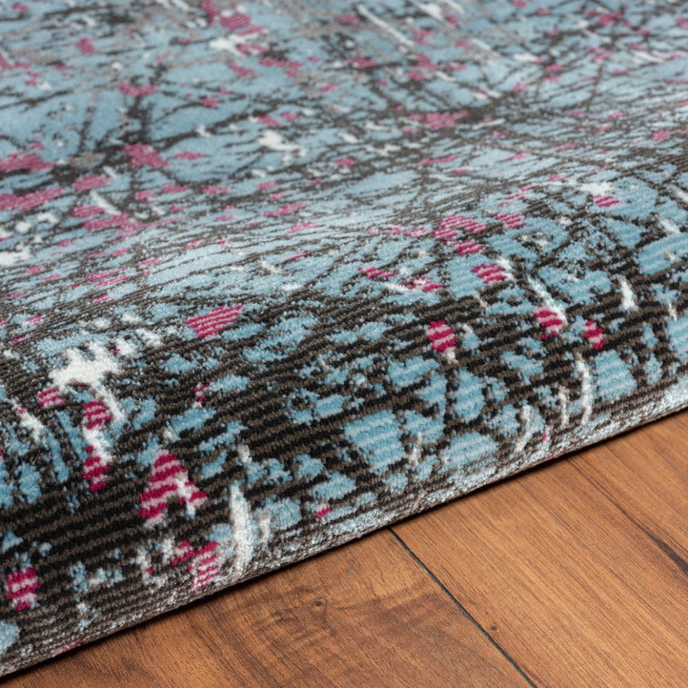 8??x 10??Blue Chaotic Strokes Area Rug