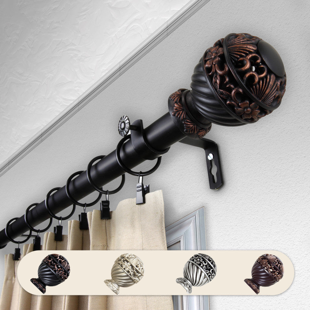 Stefan 1" Curtain Rod, Black, 160-240"