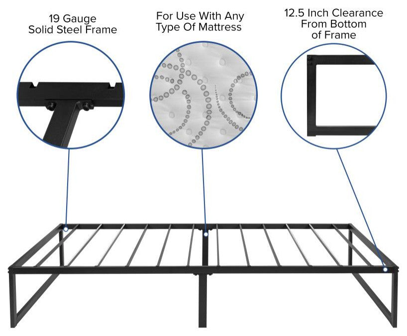 14" Metal Platform Bed Frame, 10" Pocket Spring Mattress & Memory Foam Topper, Black, Twin