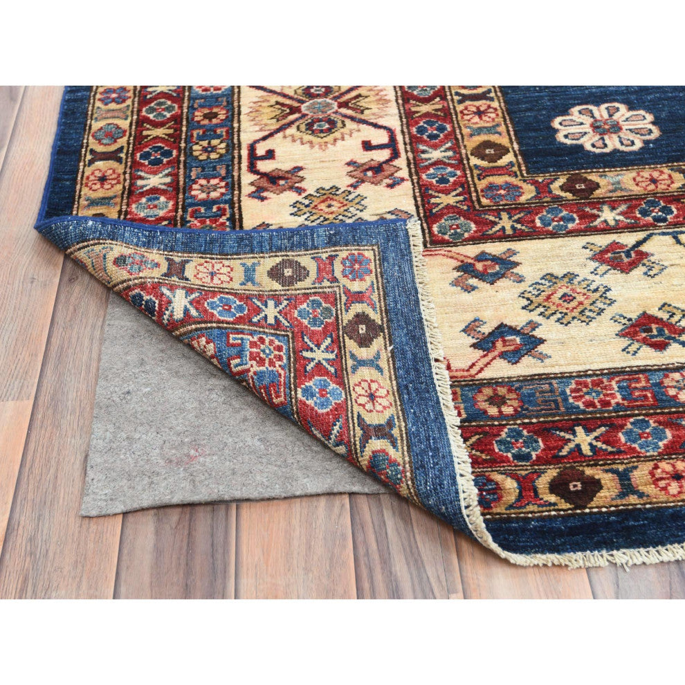 Blue, Afghan Super Kazak, Wool, Hand Knotted, Rectangle Rug, 12'x15'9"