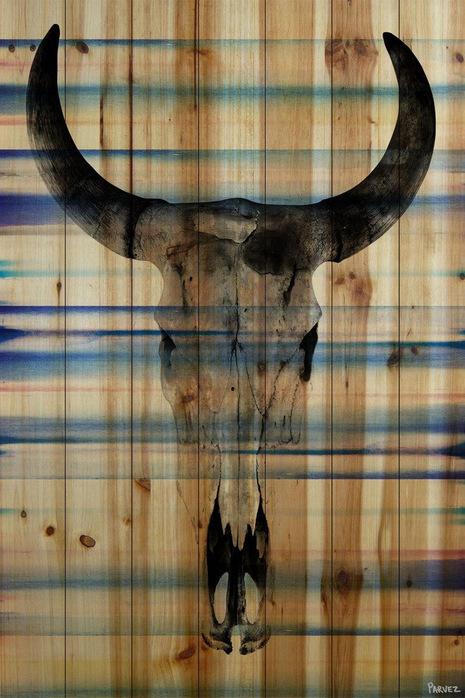 "Striped Skull" Print on Natural Pine Wood, 24"x36"